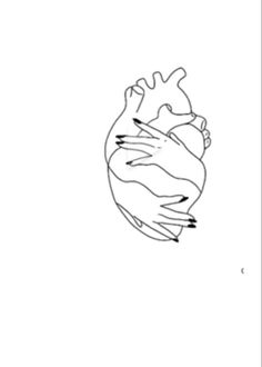 a drawing of a human heart in black and white, with one hand on top of the other