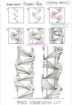 the instructions for how to make an origami tower with spirals and hearts