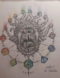 a drawing of an evil creature with many different colored cubes on it's face