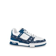 Designed by louis vuitton artistic director virgil abloh, the iconic lv trainer sneaker is revisited this season in monogram denim and monogram-embossed grained calf leather. The contrasting colors and materials highlight the elaborate construction of this model, which was inspired by vintage basketball sneakers. A single pair takes seven hours to stitch. Basket Louis Vuitton, Tenis Louis Vuitton, Lv Trainers, Zapatillas Louis Vuitton, Louis Vuitton Trainer, Lv Trainer Sneaker, Zapatillas Nike Jordan, Louis Vuitton Sneaker, Louis Vuitton Trainers