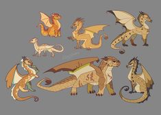 several different types of dragon drawings on a gray background