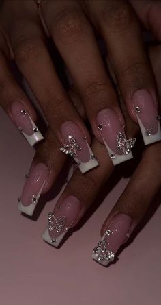 Ongles Bling Bling, Young Nails, French Acrylic Nails, Acrylic Nails Coffin Pink, Unique Acrylic Nails, White Nail