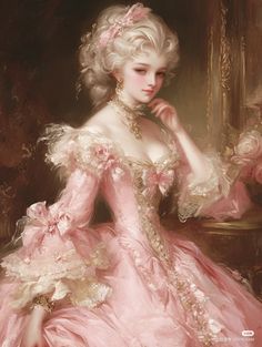 a painting of a woman in a pink dress