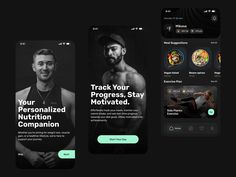 three mobile screens showing the different stages of bodybuilding and how to use them in order to