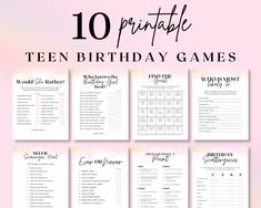 the 10 summer party games bundle is shown in pink and white with black lettering on it