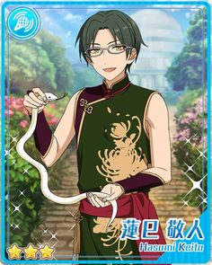 an anime character holding a snake in his hand