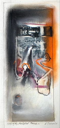 an abstract painting with orange and white colors