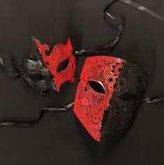 Red And Black Masquerade Mask, Masquerade Couple, Red Masquerade Mask, Masquerade Ball Outfits, Ball Outfits, Black Masquerade, Couples Masquerade Masks, Black Masquerade Mask, Mens Masquerade Mask