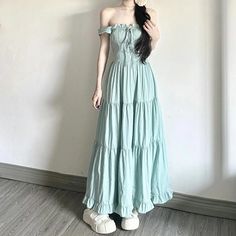 Lasaky - New Mint Green Halter Midi Dress with High Waist, Round Neck, Simple and Sweet Sleeveless Maxi Dress Chic French Style, A Line Long Dress, European Elegance, French Women Style, Long Dress Design, Crewneck Design, Halter Midi Dress, Loose Fitting Dresses, Long Summer Dresses