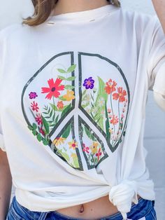 Flowery Peace Sign Graphic Tee Vintage Style Round Neckline Short Sleeve Dropped Shoulders Distressed Detailing Oversized, Relax Fit 100% Cotton Graphic Tee Vintage, Graphic Tees Vintage, Peace Sign, Jewelry Bags, Vintage Tees, Sales Gifts, Drop Shoulder, Round Neckline, Baby Toddler