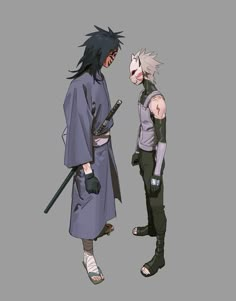 two anime characters standing next to each other