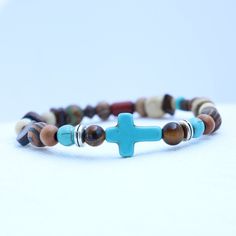 Mens Cross Bracelet, Beachy Bracelets, Wave Jewelry, Wave Bracelet, Wood Bead Bracelet, Jewelry Men, Mens Crosses, Wood Bracelet, Themed Jewelry