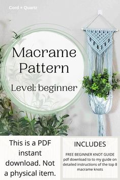 macrame pattern level beginner with instructions for the macrame planter