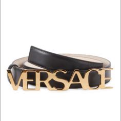 An Italian Leather Belt By Versace Flaunts A Distinctive Goldtone Buckle In A Slim Design. Goldtone Hardware Buckle: Goldtone Metal Calf Leather Made In Italy Size Width, About 1.10" 90 (Xl) 2nd Photo References A Size Guide Versace Logo, Versace Accessories, Studded Belt, Versace Belt, Western Belts, Versace Men, Slim Design, Belt Size, Luxury Handbags