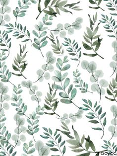 watercolor leaves and branches on white background