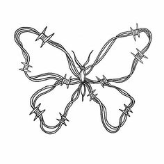 a drawing of a butterfly with barbed wire around it's back end and wings