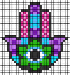 an image of a hamsah made out of pixellated pixels and colored squares