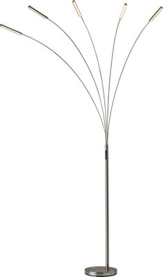 a metal floor lamp with five lights on each side and four branches in the middle