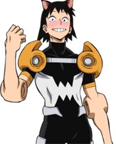 an anime character with black and white hair holding two hands up in front of his face