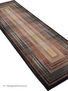 a multicolored striped rug is shown on a white background with no people around it