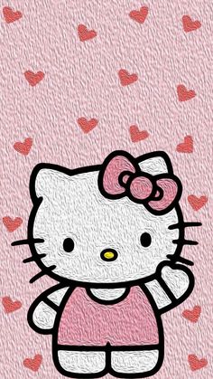 a hello kitty wallpaper with hearts on it