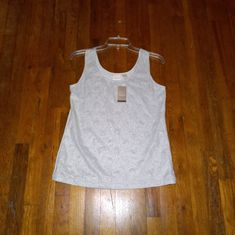 Nwt Chicos Sz 1 Foil Lace Contemporary Tank Basic Knit Sliver Sleeveless Old Navy Tank Top Spaghetti Strap, Foil, Womens Tops, Tank Tops, Knitting, Lace, Grey, Women Shopping, Color