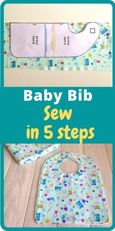 baby bib sew in 5 steps with instructions on how to sew it