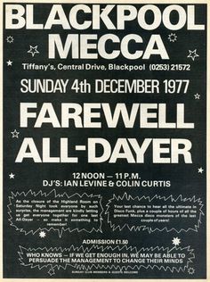 an old concert poster for the blackpool meca