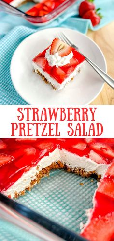 this strawberry pretzel salad is an easy dessert that's ready to be eaten