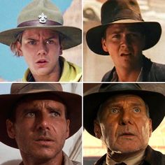 four different pictures of the same man in cowboy hats, from left to right,