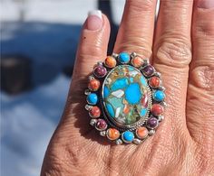 Artisan Multi-stone Turquoise Ring, Collectible Blue Multi-stone Turquoise Ring, Bohemian Multi-stone Turquoise Ring, Southwestern Oval Turquoise Multi-stone Ring, Southwestern Multi-stone Oval Turquoise Ring, Turquoise Multi-stone Gemstones, Turquoise Multi-stone Round Gemstones, Oval Turquoise Multi-stone Ring, Bohemian Oval Multi-stone Turquoise Ring