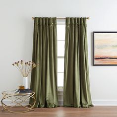 a living room scene with focus on the curtains