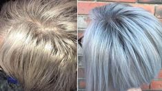 Before and After Color Correcting Salt and Pepper Hair with Purple Shampoo Grey Hair Before And After, Hair With Purple, Hair Contouring, Color Correcting