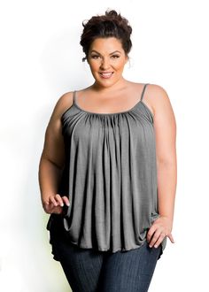 Your essential tummy-concealing camisole! Now with adjustable straps!This is THE ultimate plus size camisole created on demand by our team who wanted an easy-to-wear layer that isn't skin tight! Wear this black camisole with jeans or your favorite maxi skirt for a bohemian look. Belt it to add some shape at your waist or layer it with every cardigan you have! Perfect to wear with our Open Cardigan. Shirred, flowing black fabric conceals your tummy Deep scoop neck Adjustable spaghetti straps Hip- Summer Outfits Women 30s, Plus Size Camisoles, Curvy Style, Flowing Fabric, Tank Top Outfits, Black Camisole, Top Outfit, Fashion Bug, Bohemian Look