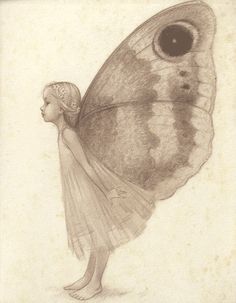 a drawing of a butterfly with a woman's head in the shape of a butterfly