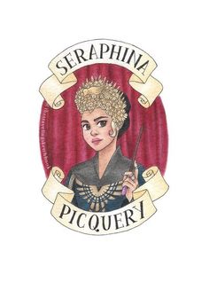 a drawing of a woman holding a wand with the words seraphi picuery on it