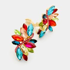 Every girl needs a pair of earrings that go with everything. These colorful petal stone earrings are just the right addition to your wardrobe. • Color : Multi, Gold• Size : 1' W, 1.5' L• Clip on• Multi-Color crystal rhinestone clip on earrings on gold Cheap Multicolor Drop Clip-on Earrings, Gold Clips, Holiday Earring, Crystal Stones, Crystal Drop Earrings, Rhinestone Jewelry, Clip Earrings, Glass Crystal, Rhinestone Earrings