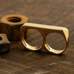 Mens Leather Jewelry, Double Finger Ring, The Bling Ring, Finger Rings, Unisex Ring, Mens Gold