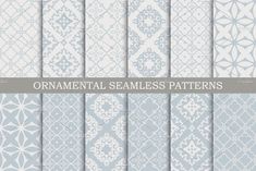 a set of ornamental seamless patterns in light blue and white colors for wallpaper