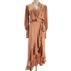 Item Specifics: Brand: Zimmermann Size: Au 1 / Us 6 Color: Biscuit (Light Brown) Measurements: Sleeve: 25 Inches Length: ~50 Inches Pit To Pit: ~17 Inches Waist: ~14 Inches Please Message Us With Any Questions, And We Will Get Back To You As Soon As Possible. Brown Small Stain On The Left Sleeve And A Small Hole In The Upper Back Near The Inside Brand Label. Formal Long Sleeve Silk Dress For Summer, Long Silk Dresses For Daywear, Spring Pre-draped V-neck Midi Dress, Spring V-neck Pre-draped Midi Dress, Elegant Viscose Dress For Brunch, Elegant Maxi Length Wrap Dress For Brunch, Elegant Maxi Wrap Dress For Brunch, Spring Silk Wrap Maxi Dress, Silk Wrap Maxi Dress For Spring