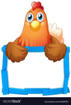 a chicken holding an empty signboard on a white background