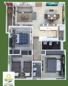 an overhead view of a two bedroom apartment