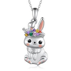 PRICES MAY VARY. Unique Design: The rabbit necklace is inlaid with colored zircons and looks very cute.Wear it, whether in work or life, it brings you strength and hope. Material: Our rabbit pendant is made of 925 sterling silver, lead-free, nickel-free, hypoallergenic, safe for sensitive skin, very lightweight and durable. Size: The animal pendant height 26 mm, width 14 mm, weight 4.52 g. Suitable for girls and women to wear.Chain Length 20 inches(18 inches+2 inches adjustable). Jewelry Gift: B Silver Jewelry With Bunny Design For Gift, Rabbit Necklace Pendants, Rabbit Necklace, Beautiful Rabbit, Rabbit Jewelry, Rabbit Pendant, Rabbit Charm, Rabbit Necklaces, Animal Pendant