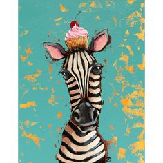 Zebra With Cherry Cupcake Poster Print - Lucia Stewart-VARPDXS1993D Image 1 Cupcake Poster, Zebra Artwork, Cupcake Painting, Zebra Painting, Zebra Art, White Flat, Drawings Simple, African Animals, Stock Paper