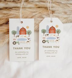 two tags that say thank you for celebrating my birthday with me