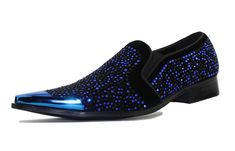 PRICES MAY VARY. THE ORIGINAL DESTA - The Bolano Desta are eye catching men's slippers that are guaranteed to have you standing out in the crowd. This slip-on is adorned with jewels that catch the light in all the right ways, and the metal tip adds a finishing touch that brings the whole look together. HIGH QUALITY MATERIALS - Bolano is known for fun, unique, quality footwear and the Desta is no exception. Translucent jewel placing ensures you stand out, like the trend setter you’ve always wante Nike Luxury Men's Shoes With Round Toe, Glitter Mens Shoes, Men Rhinestone Shoes, Sparkly Mens Dress Shoes, Pointed Loafers, Black Royalty, Slip On Dress Shoes, Men's Slippers, Driving Moccasins