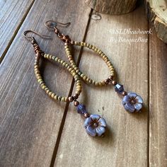 Purple earrings hoop floral Picasso beaded dangle boho earrings celestial tribal wire handmade garden copper crystal unique jewelry women Copper Lamp, Copper Crystal, Earrings Stone, Purple Earrings, Earrings Hoop, Earrings 3, Stone Crystal, Jewelry Women, Beaded Jewelry Diy