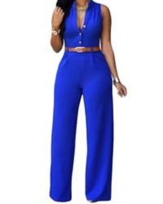 Blue Belted Jumpsuit True to size 95% Polyester 5% Spandex Jumpsuit With Belt, Blue One Piece, Sleeveless Jumpsuits, Wide Leg Jumpsuit, Fashion Colours, Rompers Women, Playsuit, Jumpsuits For Women, Polyester Spandex