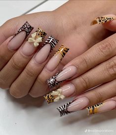 Tiger Nails, Zebra Print Nails, Cheetah Print Nails, Zebra Nails, Cheetah Nails, Hard Nails, Girly Acrylic Nails, Waste Of Time