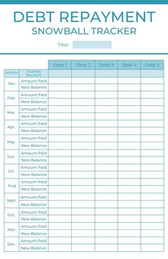 a snowball tracker with the words debt repayment and numbers on it